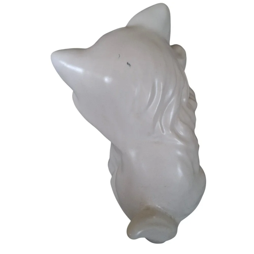 Vintage American Bisque Playful White‎ Kitten Figurine Smiley Happy Mischievous